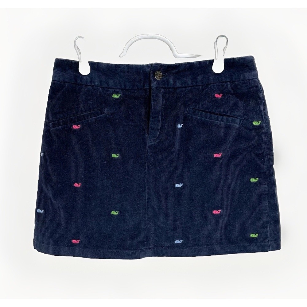 Vineyard Vines Skirt Womens Sz 4 Navy Blue Corduroy Embroidered Whales Preppy - Picture 2 of 7